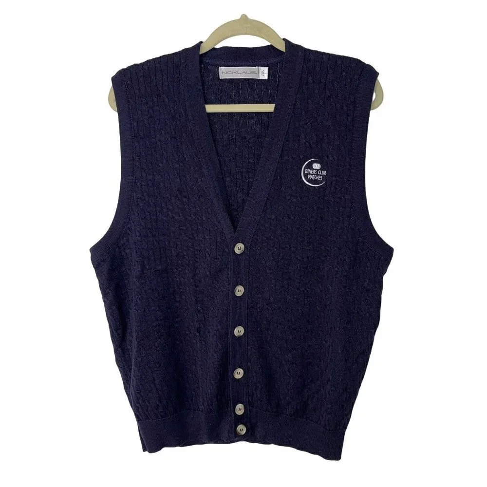 Nicklaus Diner's Club Matches Vintage Mens Vest Size Large Blue Button Cotton